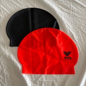 TYR Black and Orange Silicone Swim Cap Duo